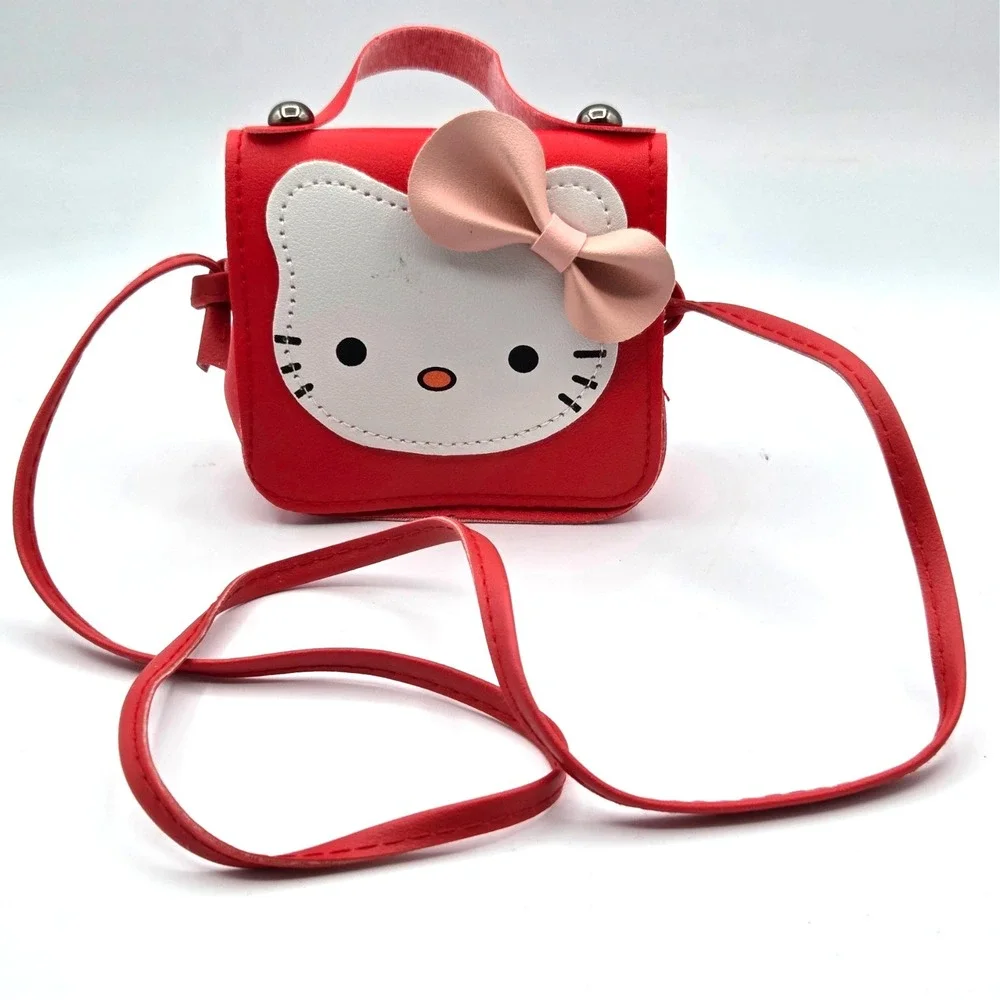 Hello Kitty Mini Crossbody Purse for Little Girls Red &‎ White w/ Dusty Rose Bow